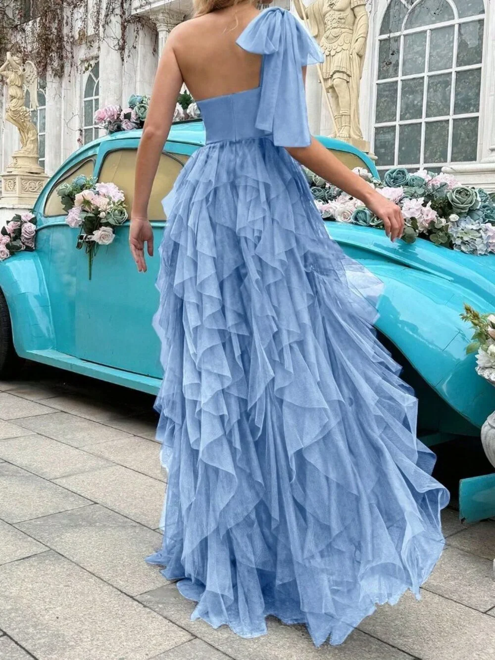 Blue Party Women's Elegant Asymmetric Neckline one shoulder Formal Dress